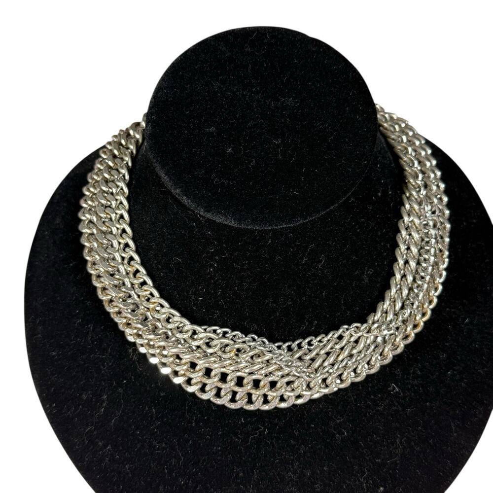Goth Punk Choker Chain Necklace Multi link Stainless Silver Fetish Grunge Edgy‎